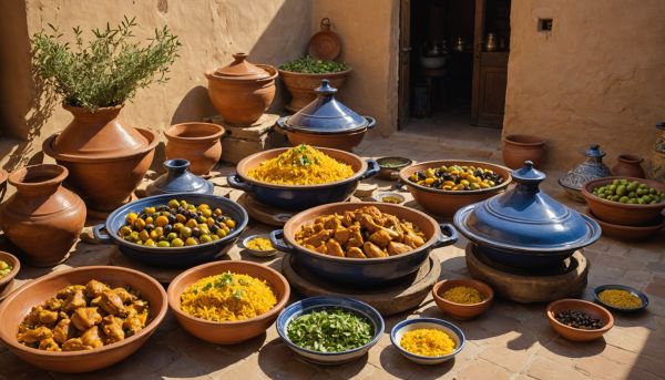 Tajines marocains et plats ensoleillés d'Afrique